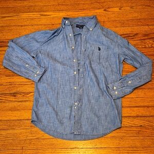 U.S. Polo Assn. Men's long sleeve button-down shirt blue chambray 100% cotton